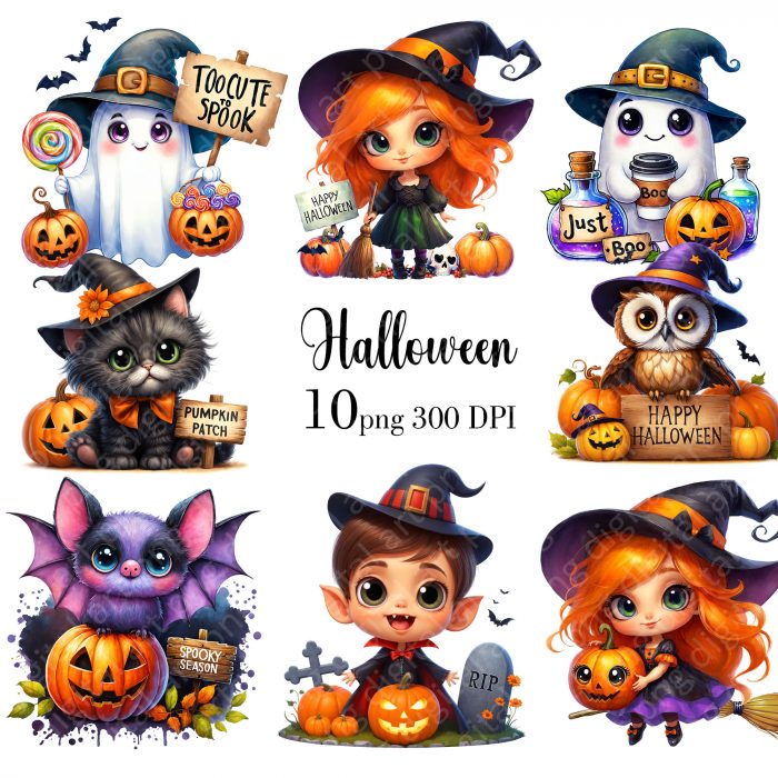 Watercolor Halloween Clipart 3