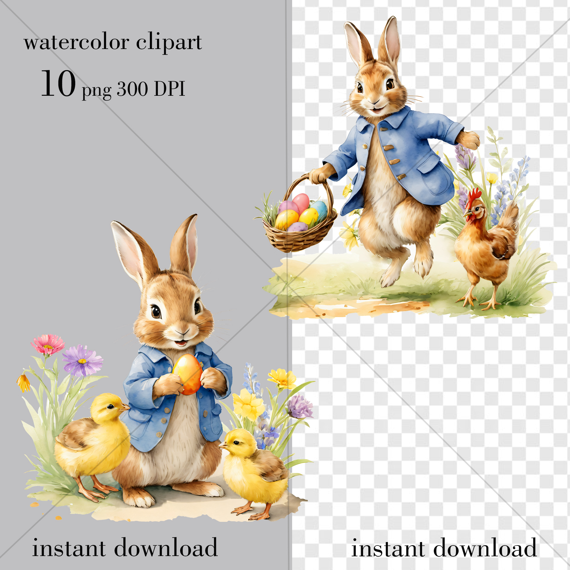 Easter Bunny, Peter Rabbit Watercolor clipart - ArtHappyStore
