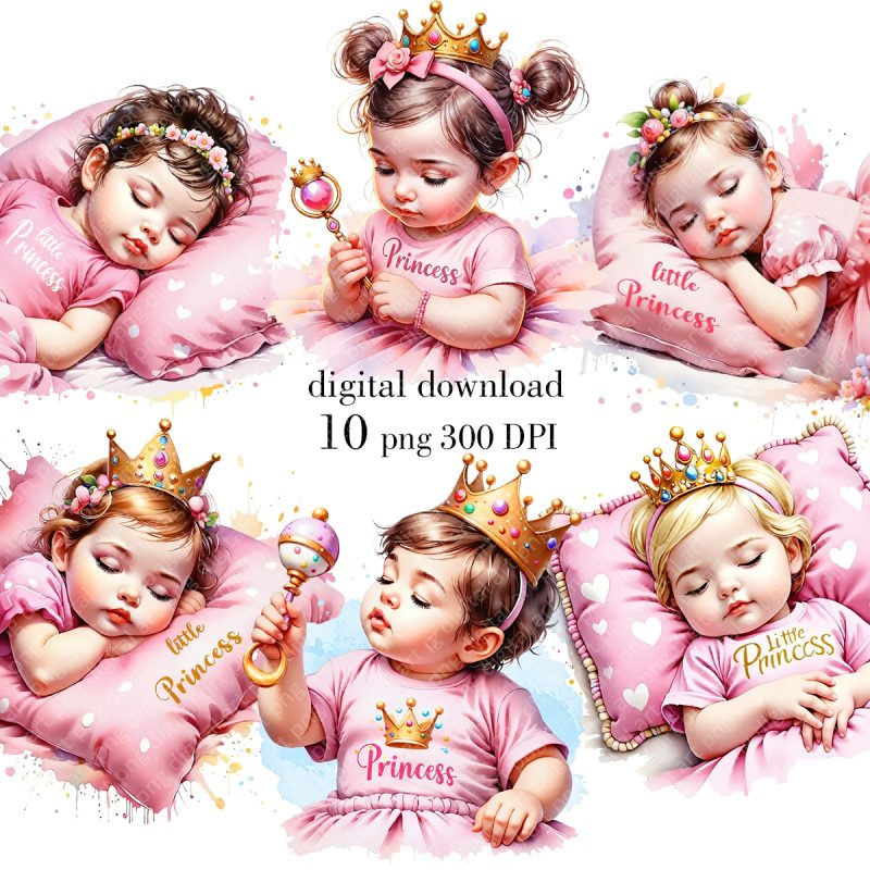 Little girl clipart, Little princess clipart, watercolor style