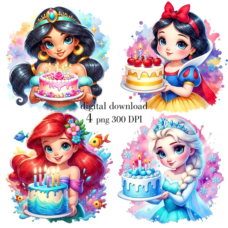 Birthday Princess Cake, Princess Sublimation Design, Princess png print