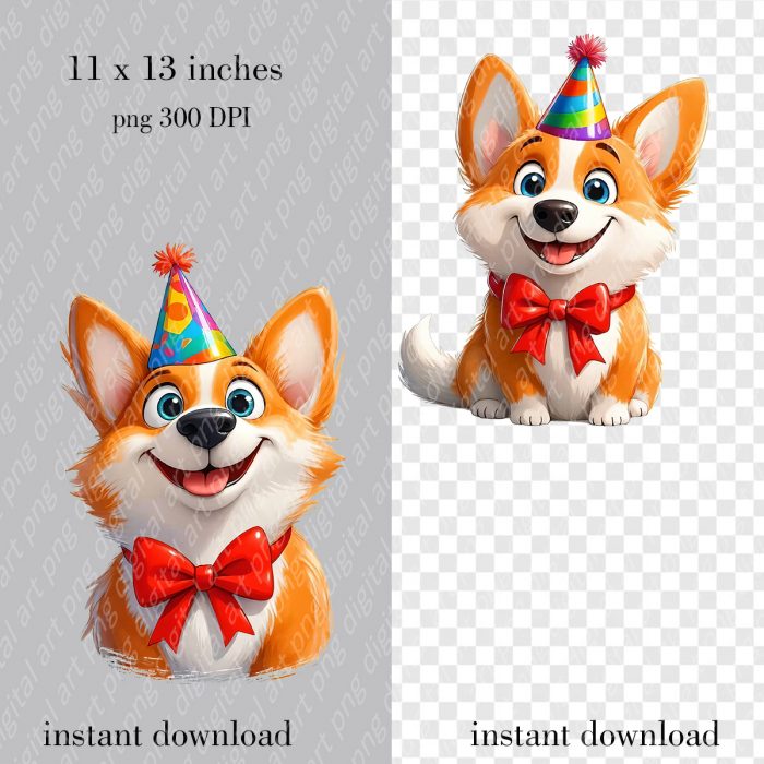 Birthday Corgi Clipart, Party Dogs PNG, Cute dog Clipart - Image 6