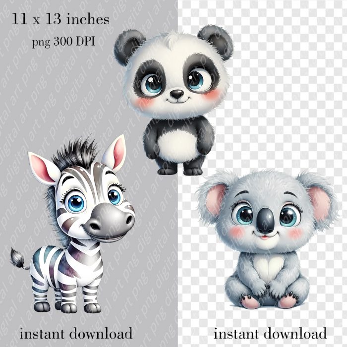 African Animals Clipart, Watercolor Jungle Animals PNG, Baby Animals, Safari Adventure - Image 2