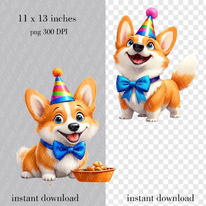 Birthday Corgi Clipart, Party Dogs PNG, Cute dog Clipart - Image 5