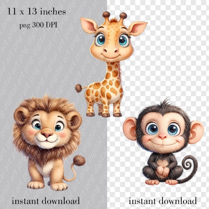 African Animals Clipart, Watercolor Jungle Animals PNG, Baby Animals, Safari Adventure - Image 4