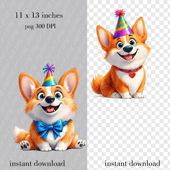 Birthday Corgi Clipart, Party Dogs PNG, Cute dog Clipart - Image 4