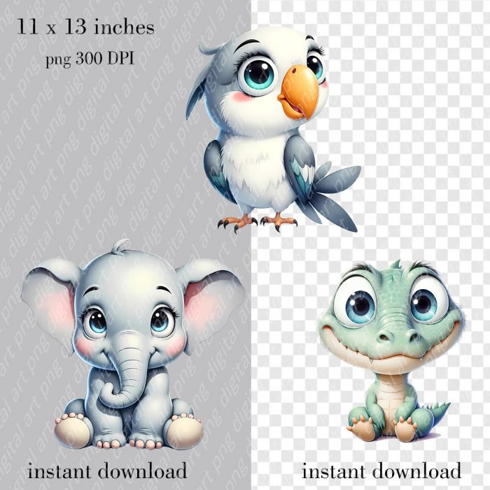 African Animals Clipart, Watercolor Jungle Animals PNG, Baby Animals, Safari Adventure - Image 3