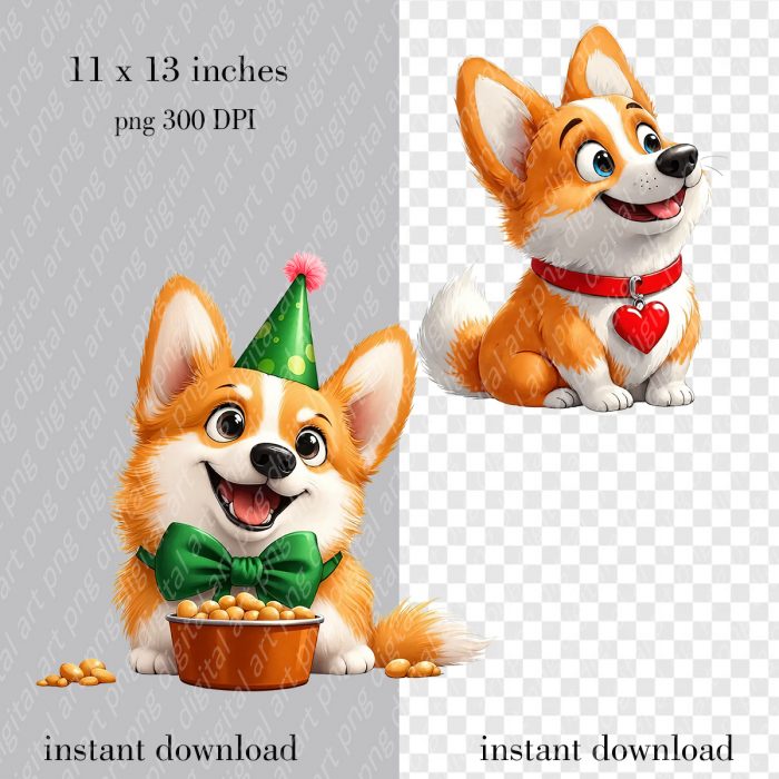 Birthday Corgi Clipart, Party Dogs PNG, Cute dog Clipart - Image 3