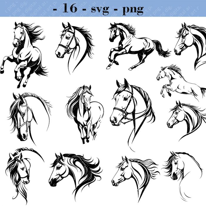 Horse SVG Bundle, Horse Clipart, Horse Head SVG, Silhouette, Horse Vector