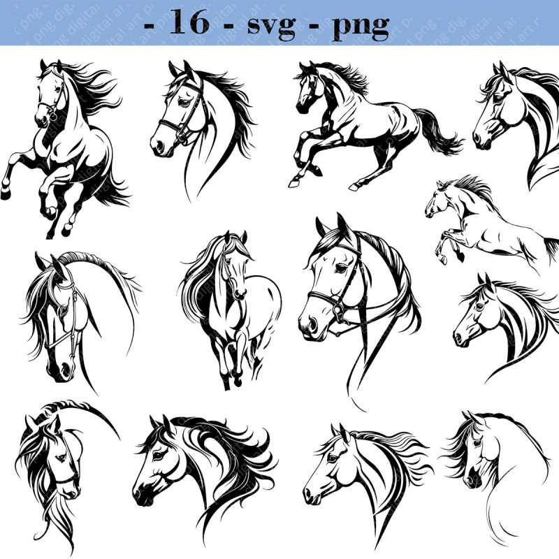Horse SVG Bundle, Horse Clipart, Horse Head SVG, Silhouette, Horse Vector