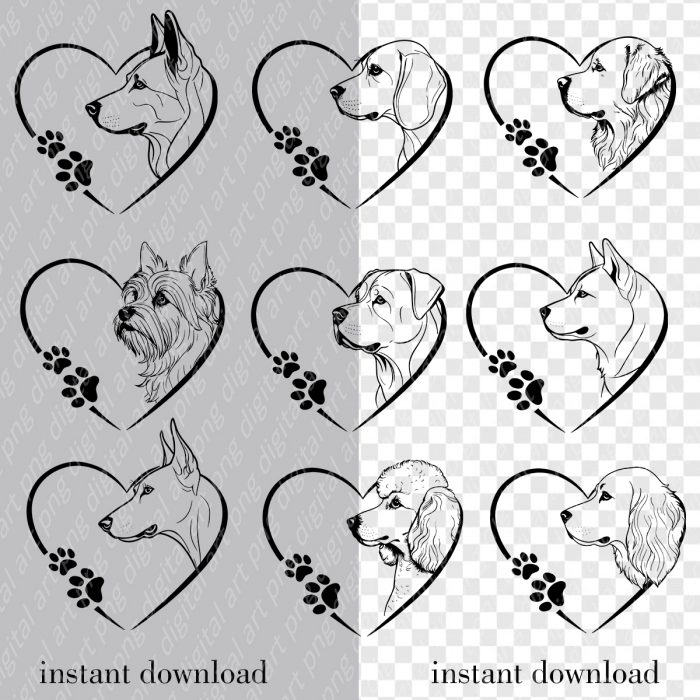 Dog Breeds SVG, Dog Breeds in Heart, Paw Prints, Cricut & Silhouette - Image 4