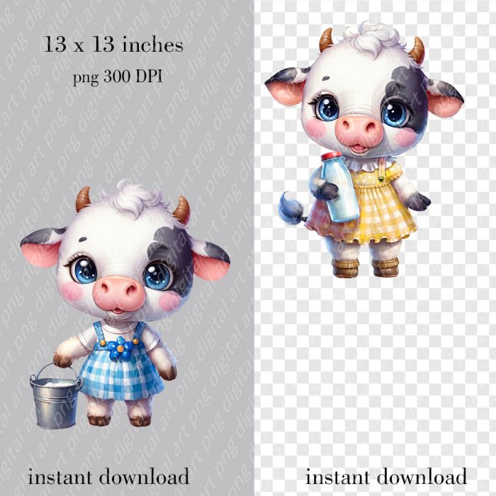 Farm animals clipart, Cute Farm Animals, Goat, Sheep, Calf, Pig Png Print - Image 5
