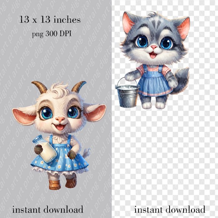 Farm animals clipart, Cute Farm Animals, Goat, Sheep, Calf, Pig Png Print - Image 3