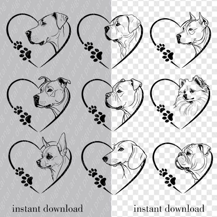 Dog Breeds SVG, Dog Breeds in Heart, Paw Prints, Cricut & Silhouette - Image 2