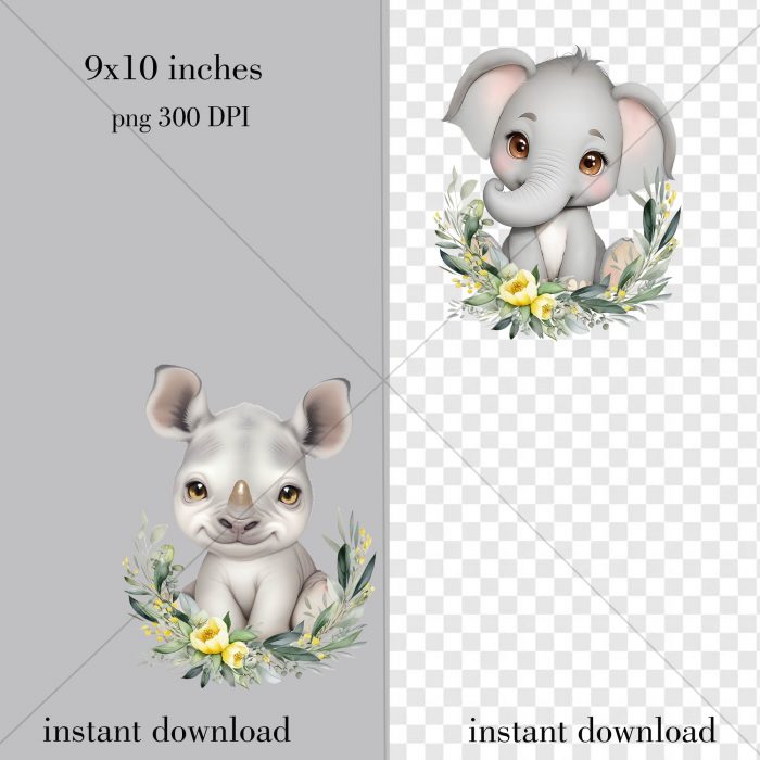 Safari Baby Animals Clipart, Watercolor Jungle Animals PNG, Nursery Decor - Image 2