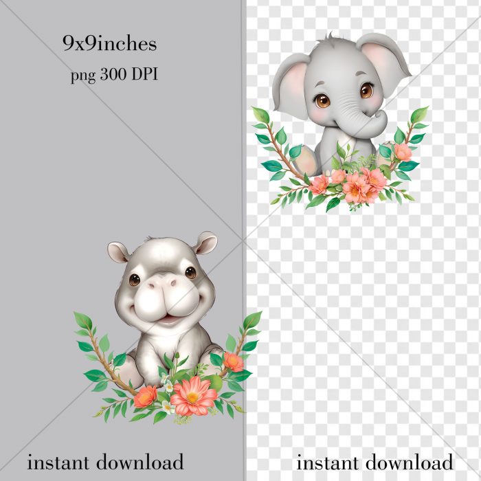 African Baby Animals, Watercolor African Animals PNG, Nursery Decor, Baby Shower Invitation - Image 4