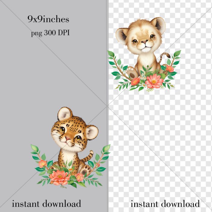 African Baby Animals, Watercolor African Animals PNG, Nursery Decor, Baby Shower Invitation - Image 3