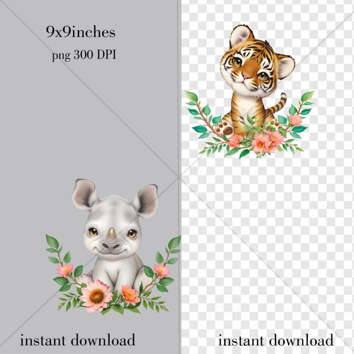 African Baby Animals, Watercolor African Animals PNG, Nursery Decor, Baby Shower Invitation - Image 2