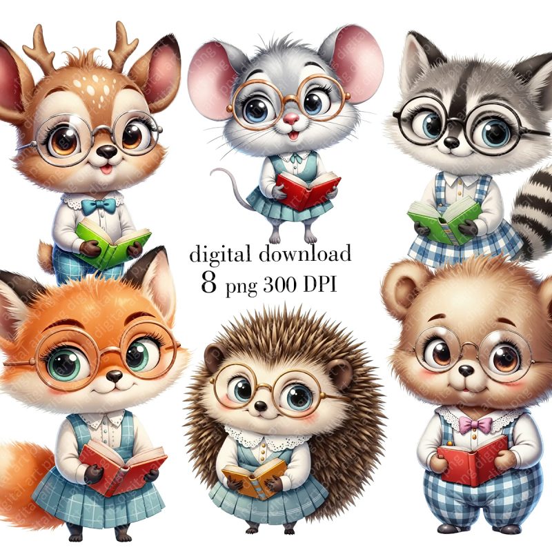 Animals with books