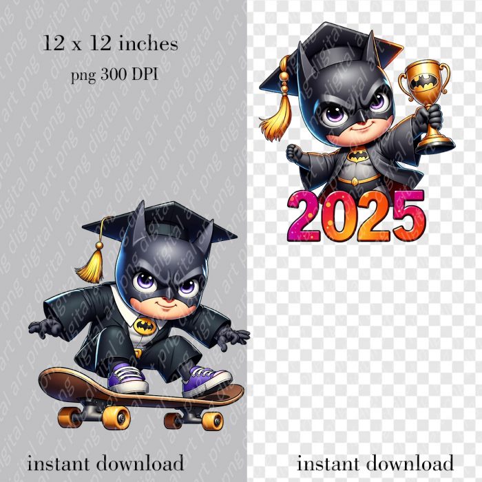 Batman Graduate print, School Graduate Clipart 2025, Superhero Graduation PNG, End of School Year - Image 4