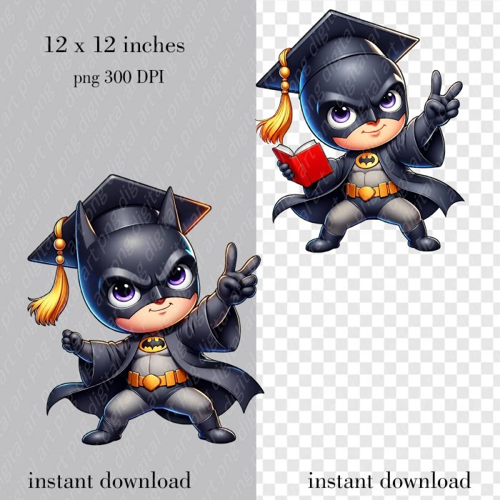 Batman Graduate print, School Graduate Clipart 2025, Superhero Graduation PNG, End of School Year - Image 3