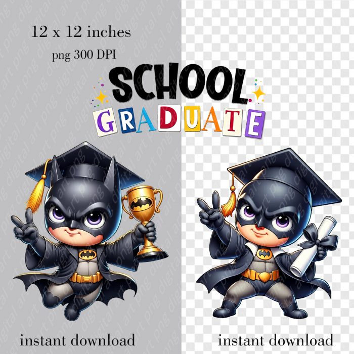 Batman Graduate print, School Graduate Clipart 2025, Superhero Graduation PNG, End of School Year - Image 2