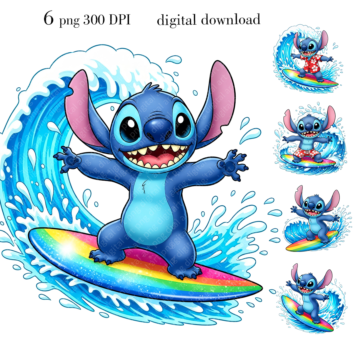 Stitch Surfing Clipart, Cute Cartoon PNG Files,T-Shirt Design 1 Stitch Surfing