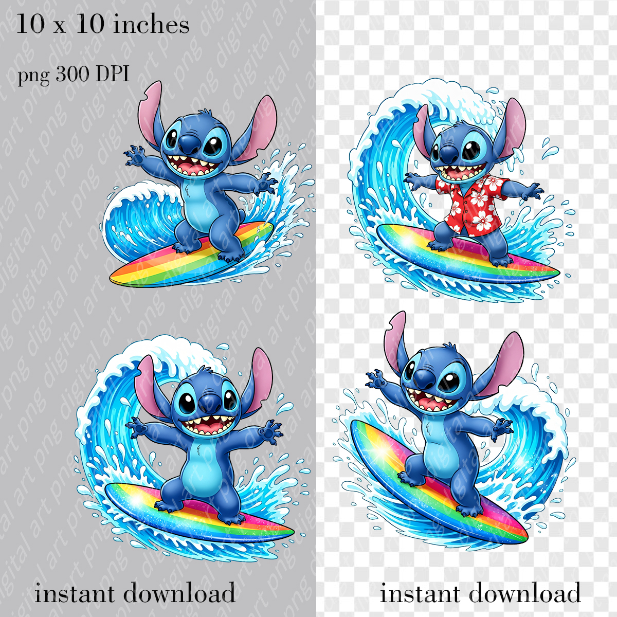 Stitch Surfing Clipart, Cute Cartoon PNG Files,T-Shirt Design 3 Stitch Surfing