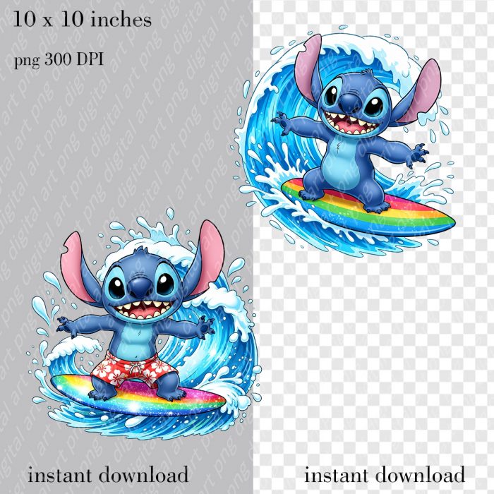 Stitch Surfing Clipart, Cute Cartoon PNG Files,T-Shirt Design ...