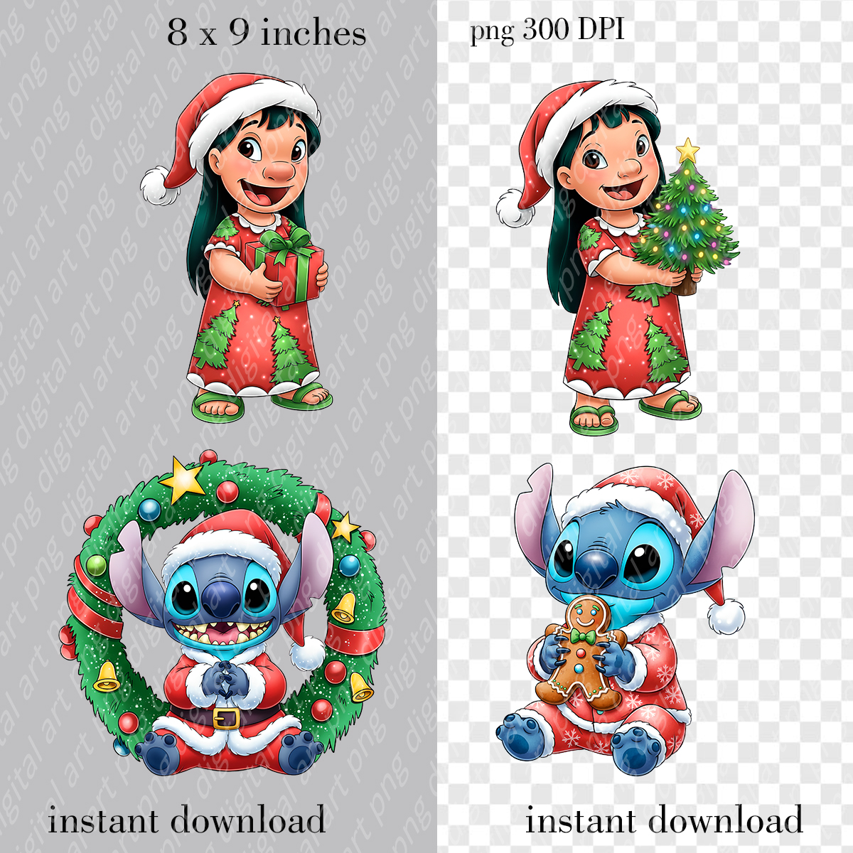 Stitch Christmas Bundle 1, Stitch and Lilo Christmas Clipart, Santa Stitch Sublimation 2 Stitch Christmas Bundle