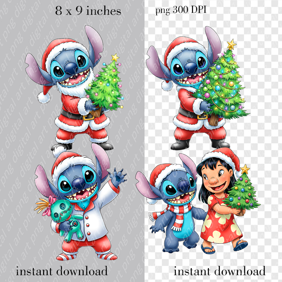 Stitch Christmas Bundle 1, Stitch and Lilo Christmas Clipart, Santa Stitch Sublimation 4 Stitch Christmas Bundle