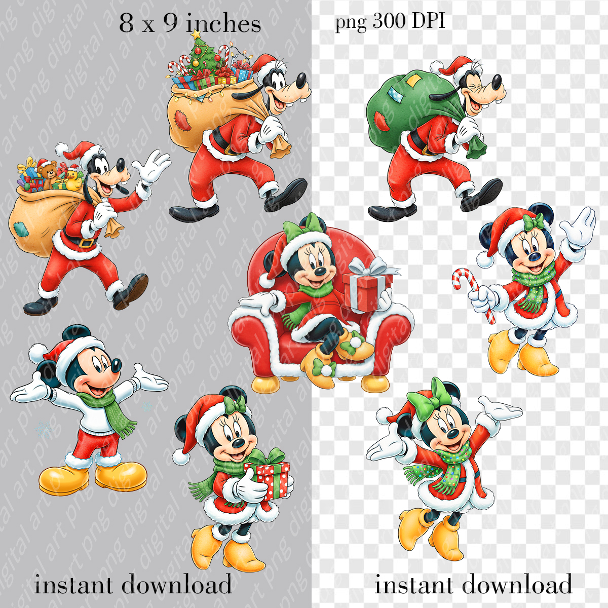 Mickey and Minnie Christmas, Disney Holiday PNG, Santa Goofy Sublimation Design 3 Mickey and Minnie Christmas