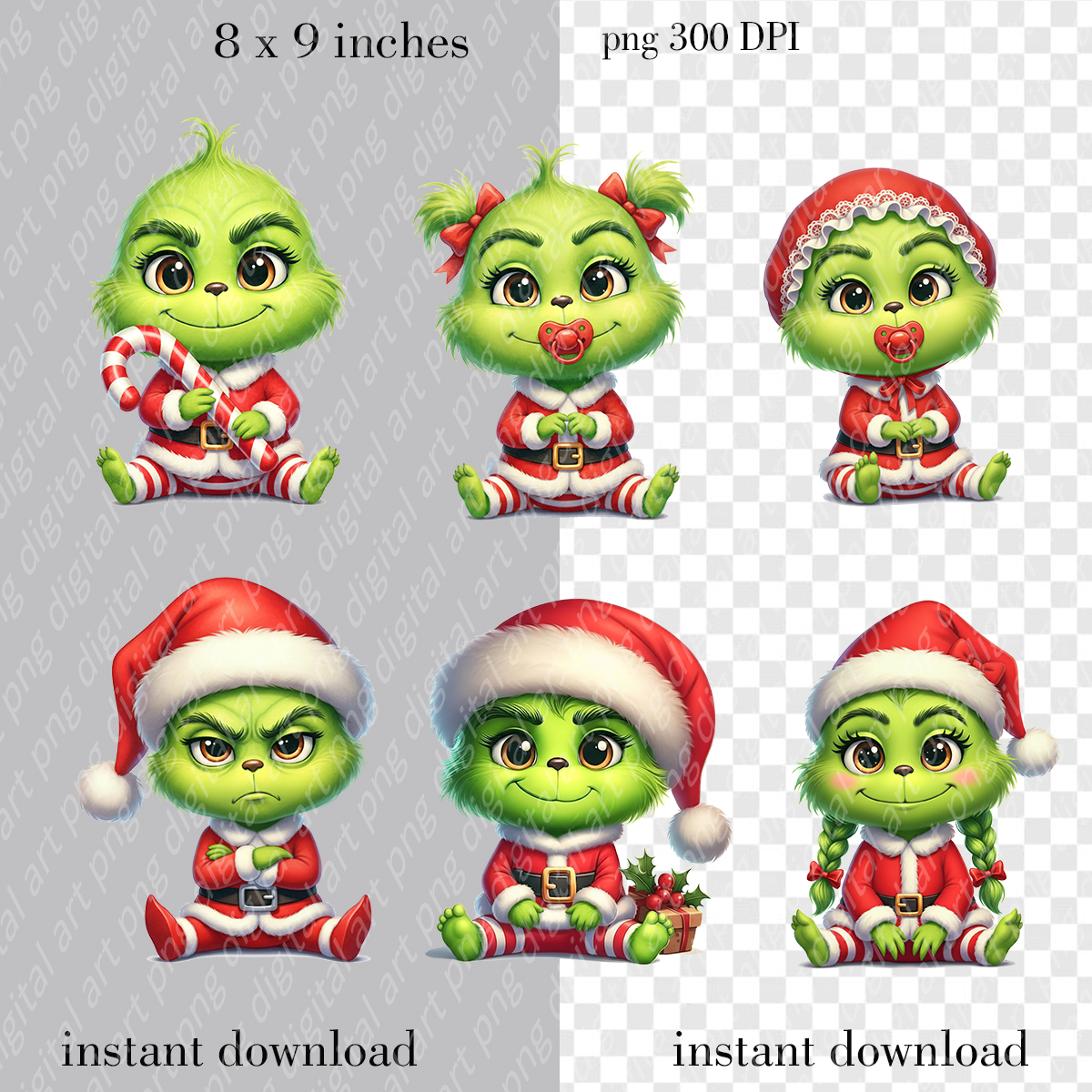 Baby Grinch Clipart, Cute Christmas Baby Grinch, Grinch PNG Art, Sublimation Designs 3 Baby Grinch Clip art