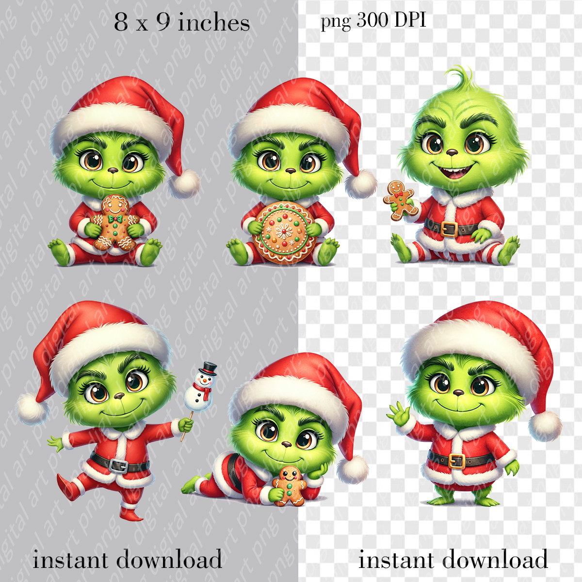 Baby Grinch Clipart, Cute Christmas Baby Grinch, Grinch PNG Art, Sublimation Designs 2 Baby Grinch Clip art