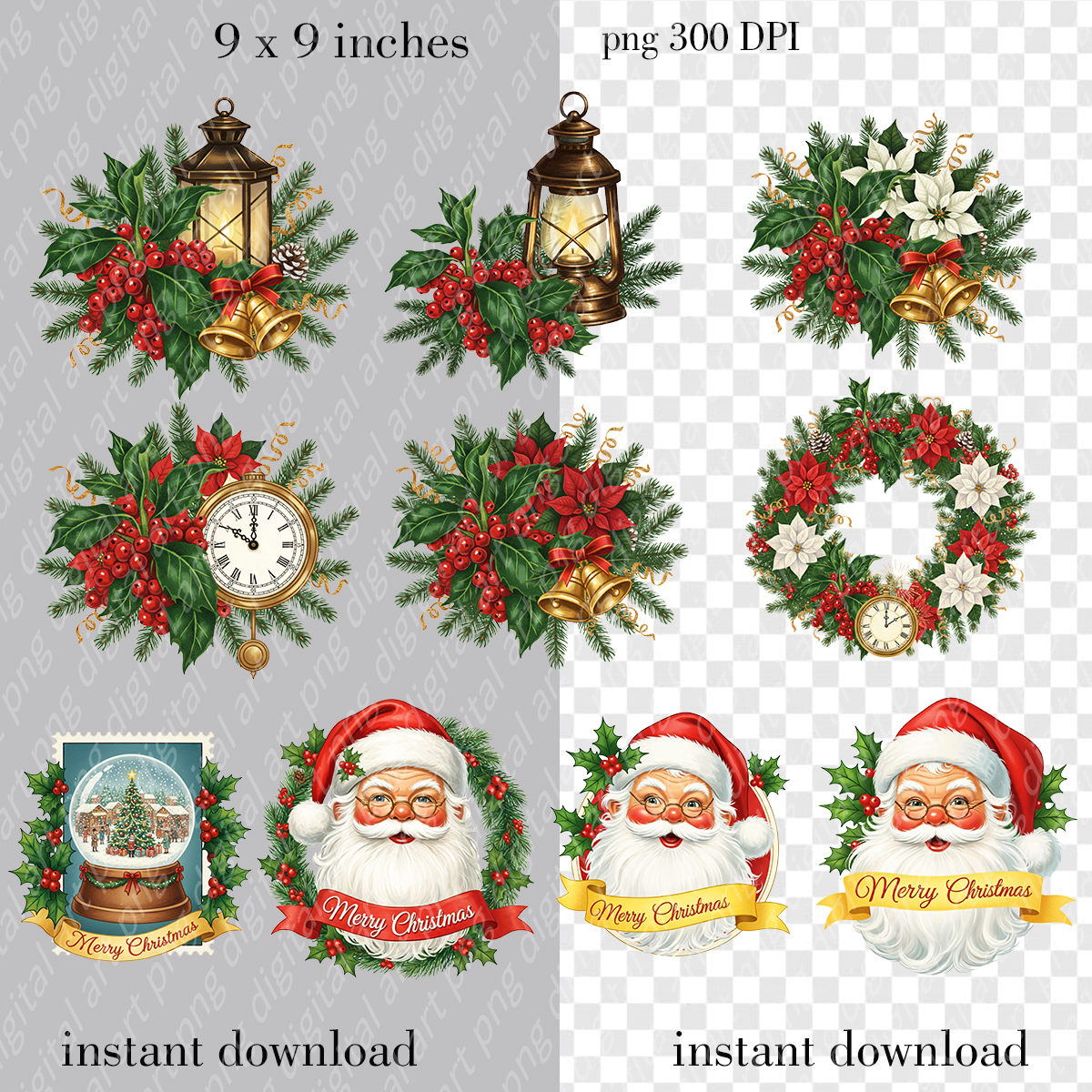Watercolor Retro Santa, Santa Claus Clipart Bundle - 21 PNGs 2 Watercolor Retro Santa
