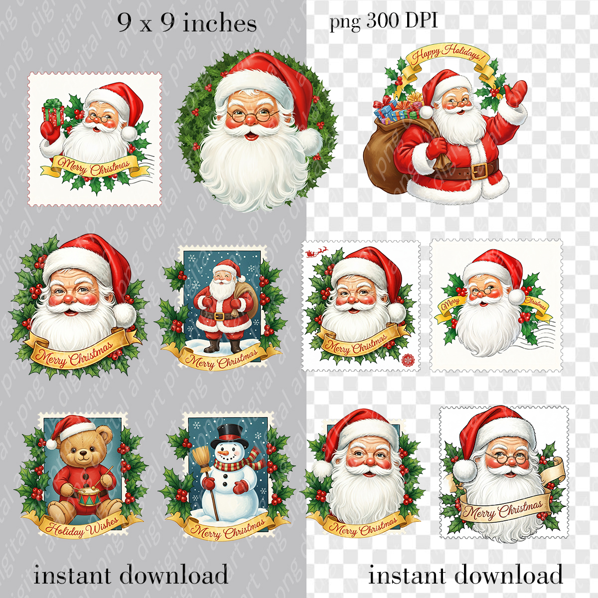 Watercolor Retro Santa, Santa Claus Clipart Bundle - 21 PNGs 3 Watercolor Retro Santa