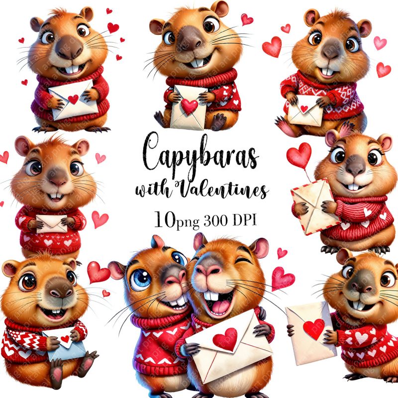 Capybaras Valentines Clip Art