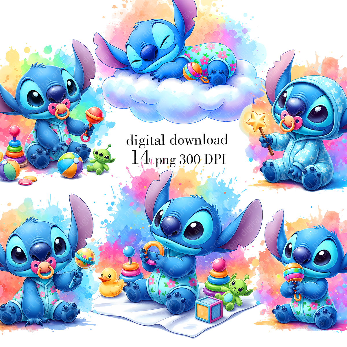 Baby Stitch Bundle. Watercolor Baby Stitch Clip Art 1 Baby Stitch Bundle