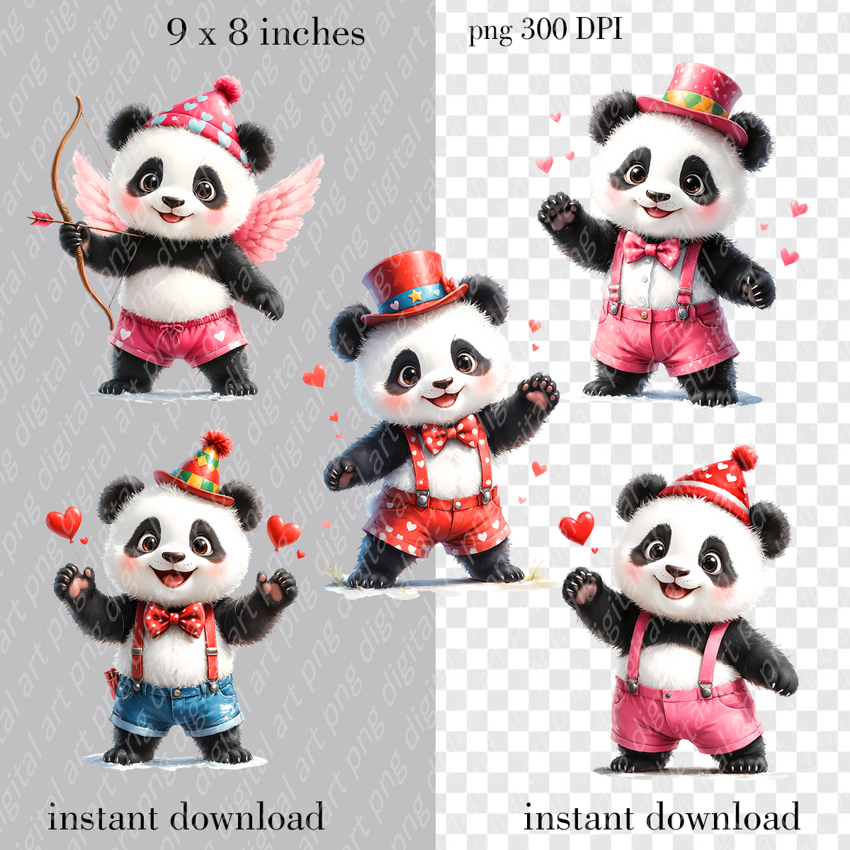Valentine’s Day Panda Clipart, Kawaii Panda PNG Bundle, Cupid Panda, Heart Balloons 4 Valentine’s Day Panda Clipart, Kawaii Panda PNG Bundle, Cupid Panda, Heart Balloons - Image 4