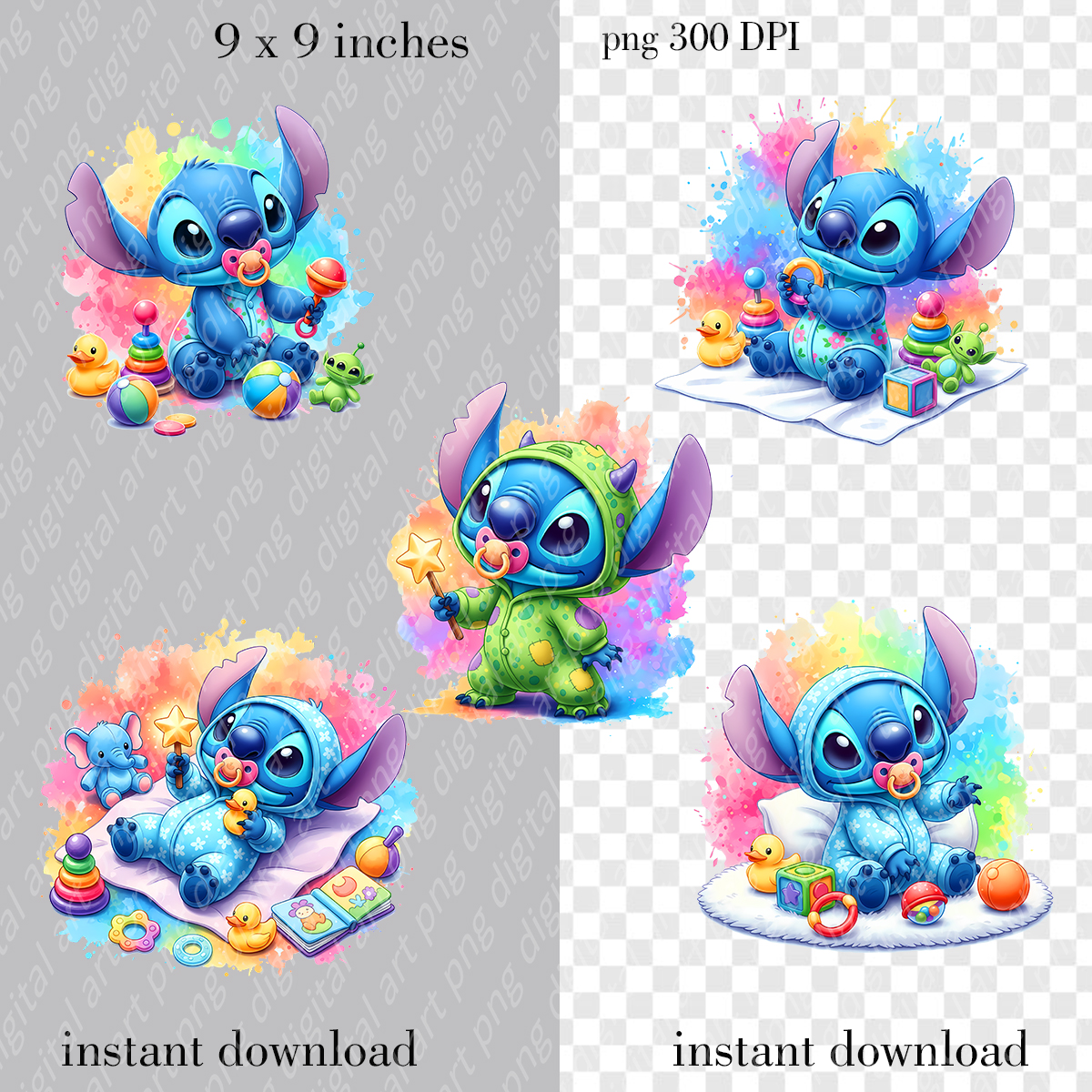 Baby Stitch Bundle. Watercolor Baby Stitch Clip Art 4 Baby Stitch Bundle