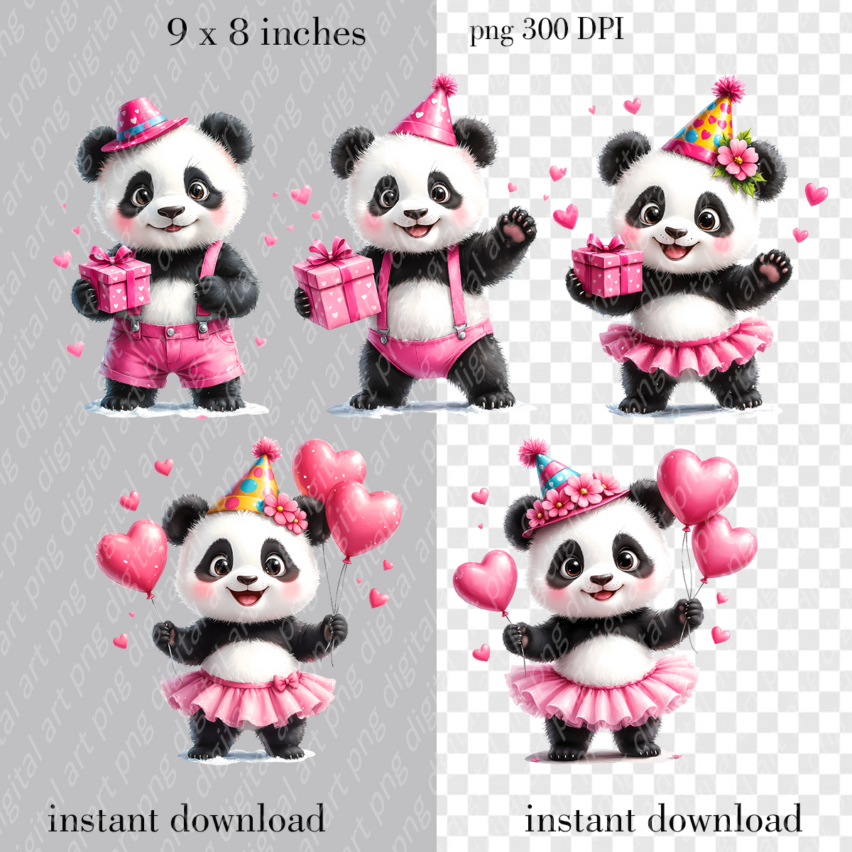Valentine’s Day Panda Clipart, Kawaii Panda PNG Bundle, Cupid Panda, Heart Balloons 3 Valentine’s Day Panda Clipart, Kawaii Panda PNG Bundle, Cupid Panda, Heart Balloons - Image 3