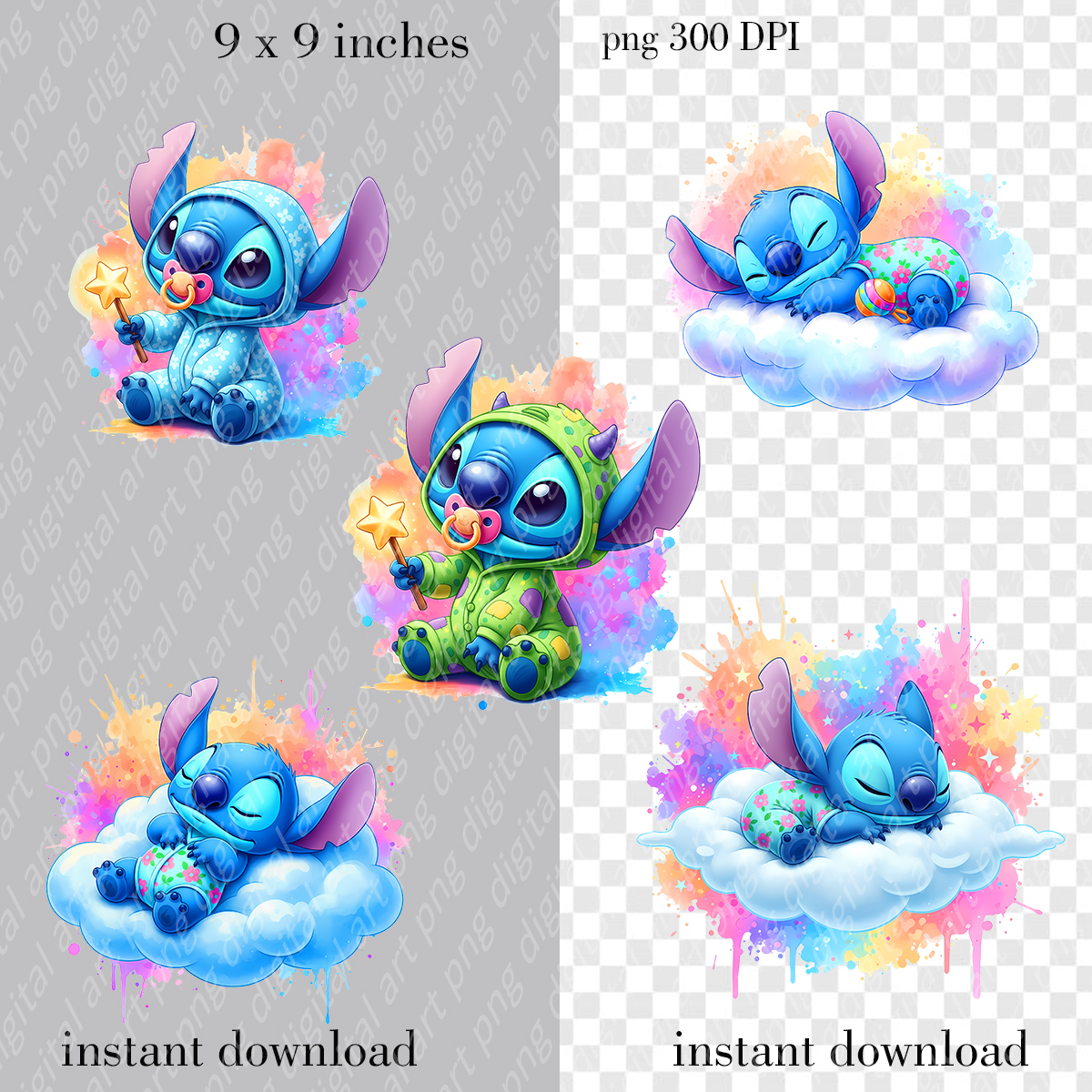 Baby Stitch Bundle. Watercolor Baby Stitch Clip Art 3 Baby Stitch Bundle