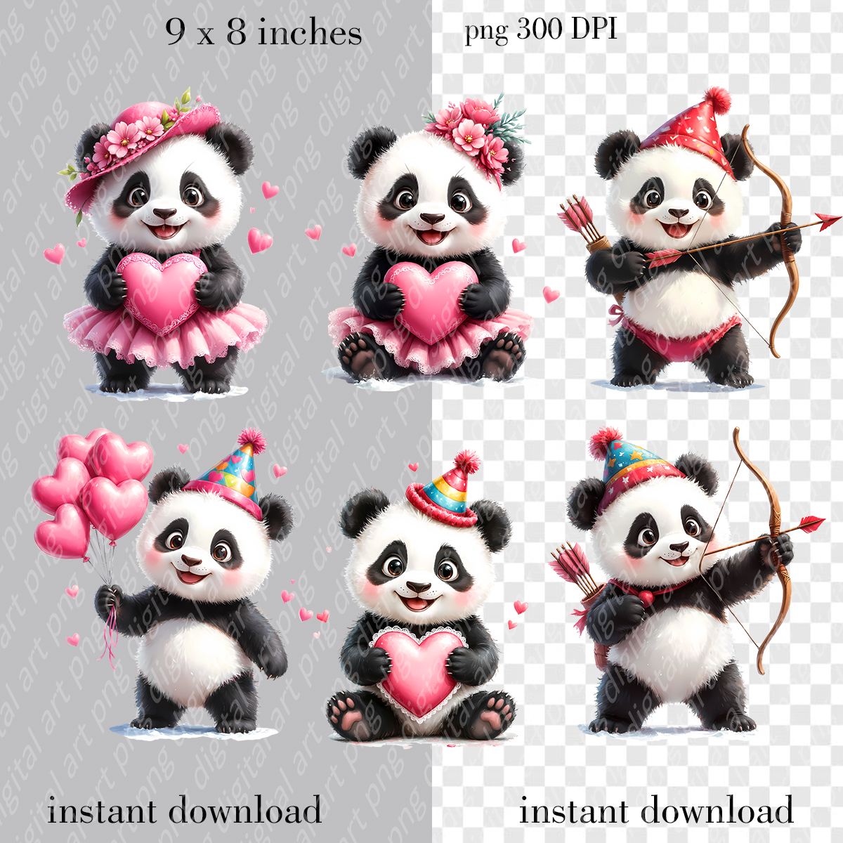 Valentine’s Day Panda Clipart, Kawaii Panda PNG Bundle, Cupid Panda, Heart Balloons 2 Valentine’s Day Panda Clipart, Kawaii Panda PNG Bundle, Cupid Panda, Heart Balloons - Image 2