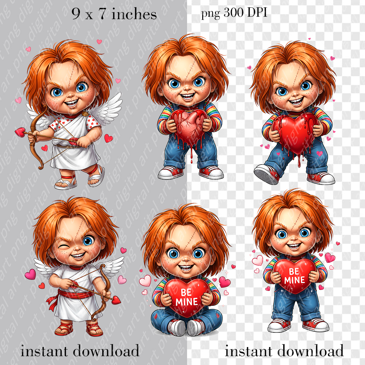 Chucky Valentine Clipart, Creepy Cute Horror Doll PNG Clipart, Chucky Cupid Sublimation Designs 2 Chucky Valentine Clipart, Creepy Cute Horror Doll PNG Clipart, Chucky Cupid Sublimation Designs - Image 2
