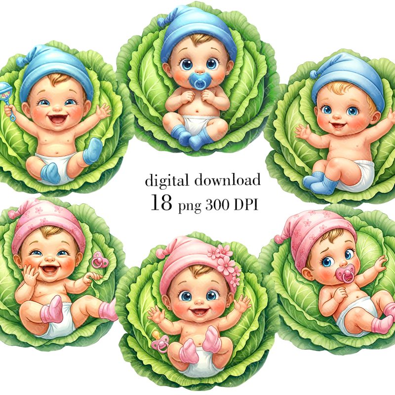 Cabbage Patch Baby Clipart, Newborn Baby PNG  Bundle